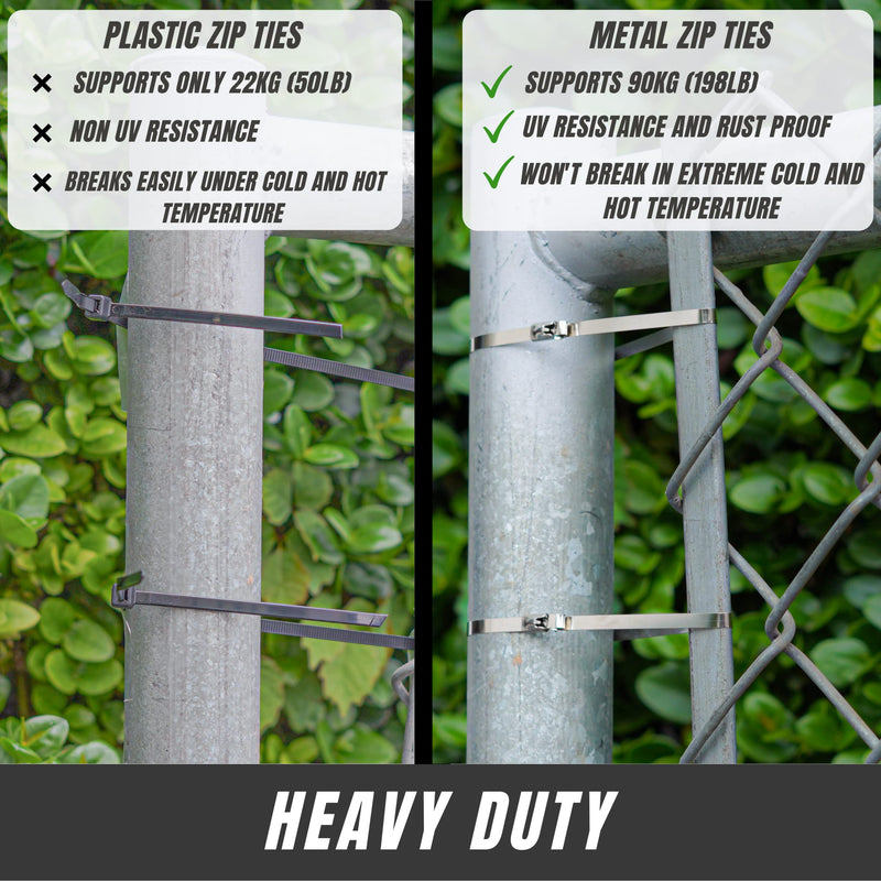 [Australia - AusPower] - SunplusTrade Metal Zip Ties, 100pcs 11.8 Inches Stainless Steel Zip Ties, Multi-Purpose Zip Ties Heavy Duty Cable Ties for Exhaust Wrap, Indoor, and Outdoor 