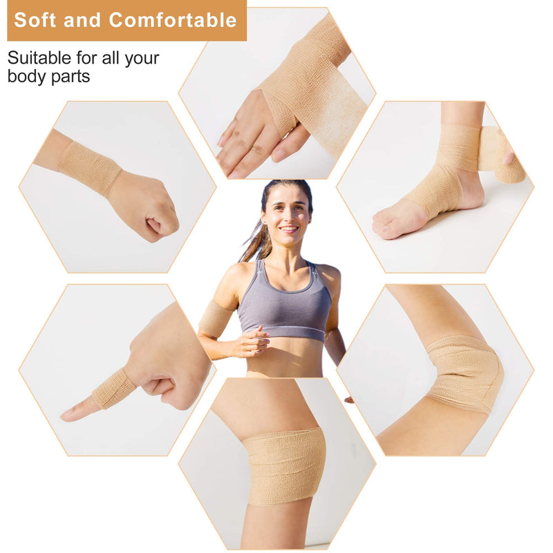 [Australia - AusPower] - 12 Rolls Self Adhesive Bandage Wrap, 3 inches X 5 Yards, Cohesive Tape Vet Wrap for First Aid, Sports, Wrist and Ankle (Beige, 3 inch) Beige 