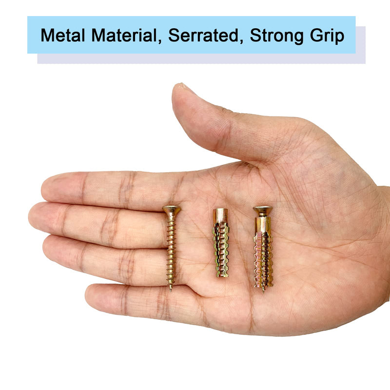 [Australia - AusPower] - Heavy Duty Steel Wall Anchor with Screws, 40 Pcs Tree Shaped Steel Wall Anchor for Concrete Wall, Hollow-Wall, Wooden Wall, Plaster and Drywall(6x32mm) 20 Sets - Gold 