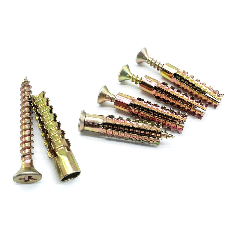 [Australia - AusPower] - Heavy Duty Steel Wall Anchor with Screws, 40 Pcs Tree Shaped Steel Wall Anchor for Concrete Wall, Hollow-Wall, Wooden Wall, Plaster and Drywall(6x32mm) 20 Sets - Gold 