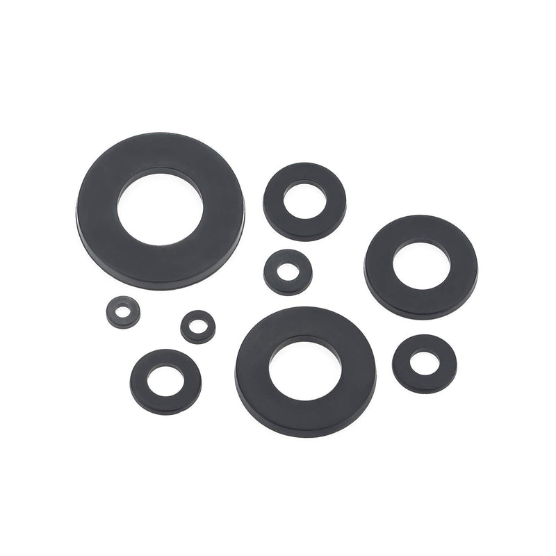 [Australia - AusPower] - Sutemribor Nylon Flat Washer Assortment Set 600 Pieces, 9 Sizes - M2 M2.5 M3 M4 M5 M6 M8 M10 M12, Black 