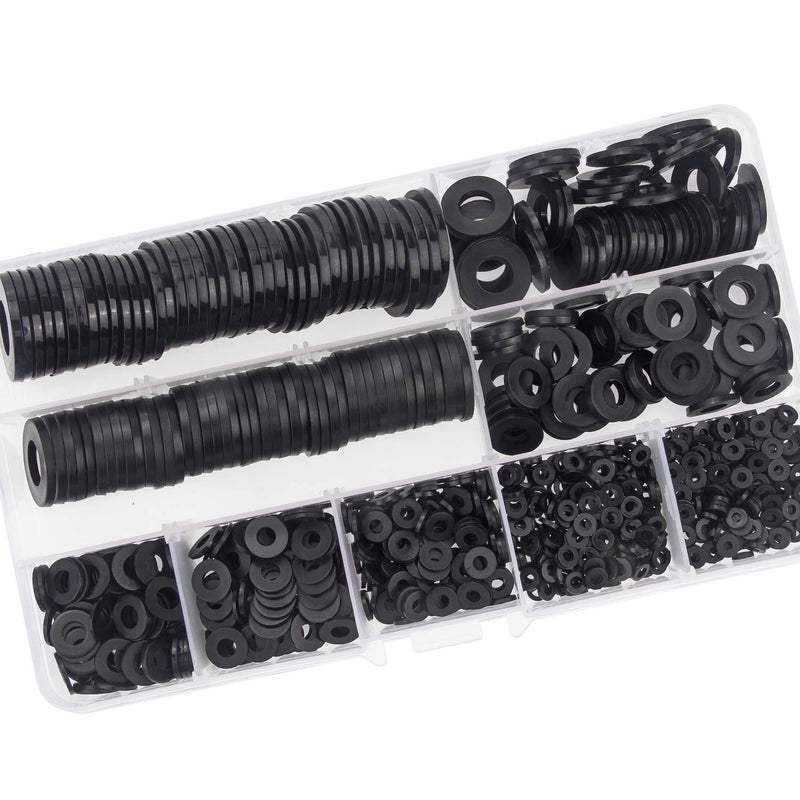 [Australia - AusPower] - Sutemribor Nylon Flat Washer Assortment Set 600 Pieces, 9 Sizes - M2 M2.5 M3 M4 M5 M6 M8 M10 M12, Black 