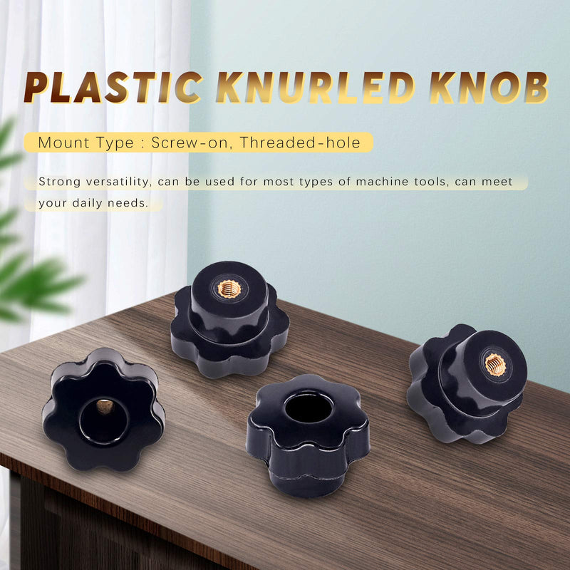 [Australia - AusPower] - Swpeet 15Pcs M4 7 Star Through Hole Knob Female Thread Nut Clamping Knob Grip Assortment Kit, Star Shape Hand Knobs Black Plastic Screw-On Handle Clamping Knob for Mechanical Equipment (M4) 