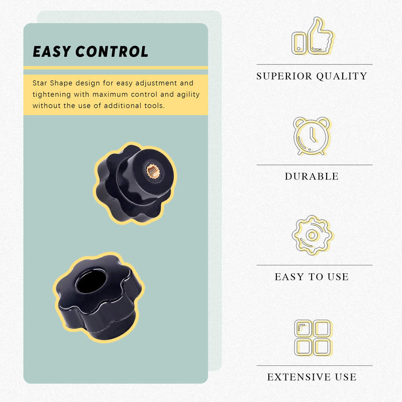 [Australia - AusPower] - Swpeet 15Pcs M4 7 Star Through Hole Knob Female Thread Nut Clamping Knob Grip Assortment Kit, Star Shape Hand Knobs Black Plastic Screw-On Handle Clamping Knob for Mechanical Equipment (M4) 
