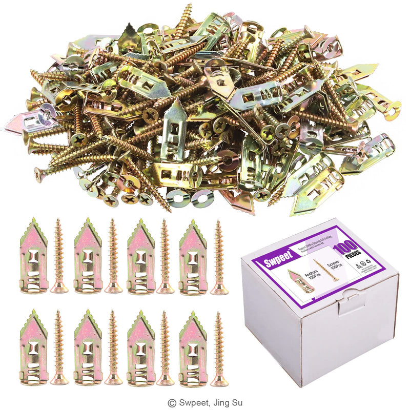Swpeet 200-pack drywall self-drilling anchors with screws for wall mounting, shelves, cabinets, curtains, and decorative fixtures.