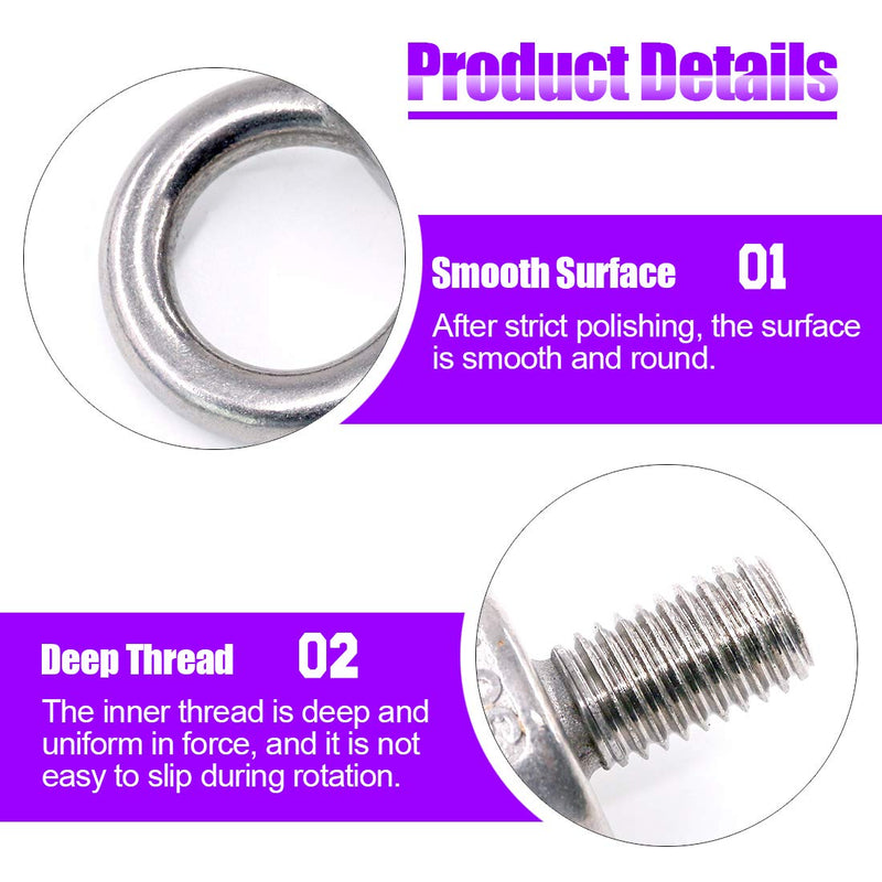 [Australia - AusPower] - 36Pcs 304 Stainless Steel M5 Male Thread Lifting Ring Eye Bolt Kit, Including 6Pcs M5 Eye Bolt with 10Pcs Lock Nuts, 10Pcs Lock Washers and 10Pcs Flat Washers 