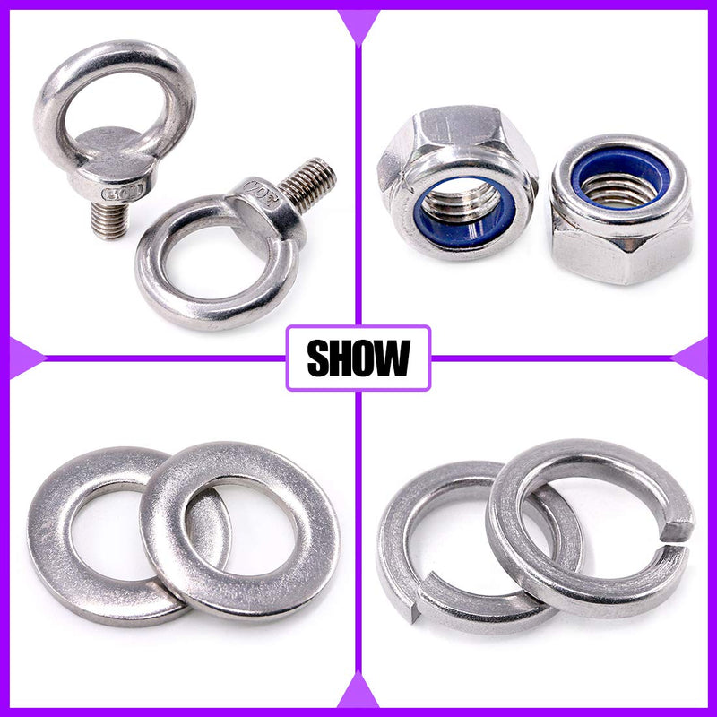[Australia - AusPower] - 36Pcs 304 Stainless Steel M5 Male Thread Lifting Ring Eye Bolt Kit, Including 6Pcs M5 Eye Bolt with 10Pcs Lock Nuts, 10Pcs Lock Washers and 10Pcs Flat Washers 