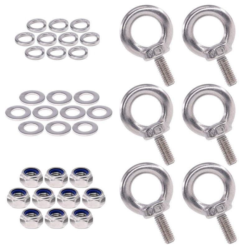 [Australia - AusPower] - 36Pcs 304 Stainless Steel M5 Male Thread Lifting Ring Eye Bolt Kit, Including 6Pcs M5 Eye Bolt with 10Pcs Lock Nuts, 10Pcs Lock Washers and 10Pcs Flat Washers 