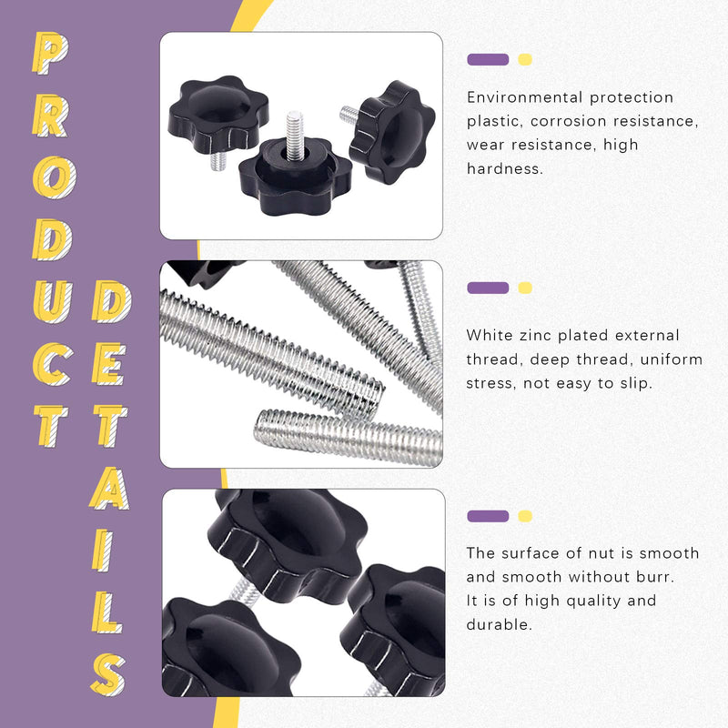 [Australia - AusPower] - Swpeet 60Pcs M4 x 10 Hex Shaped Male Thread Metal Clamping Hand Star Knobs with 304 Stainless Steel Hex Nuts and Flat Washer Assortment Kit, Clamping Screw (M410) M4*10 
