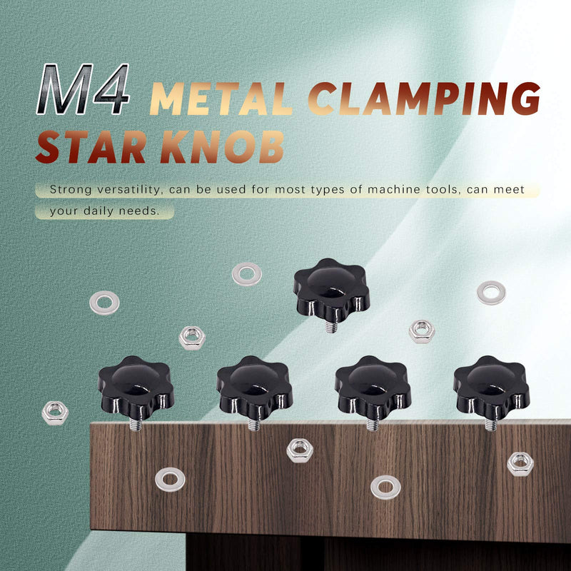 [Australia - AusPower] - Swpeet 60Pcs M4 x 10 Hex Shaped Male Thread Metal Clamping Hand Star Knobs with 304 Stainless Steel Hex Nuts and Flat Washer Assortment Kit, Clamping Screw (M410) M4*10 