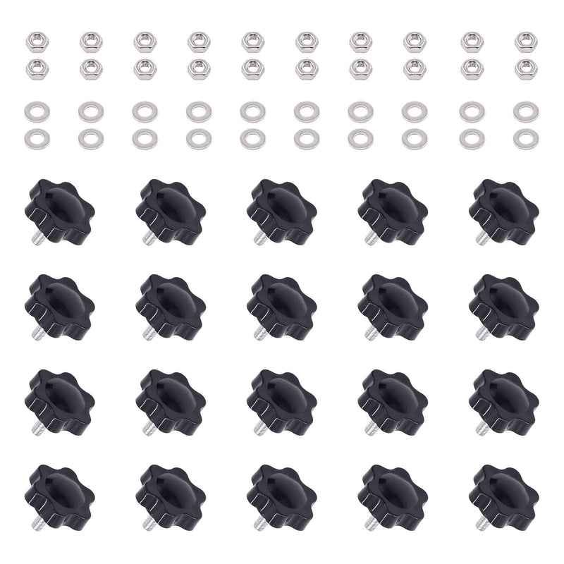 [Australia - AusPower] - Swpeet 60Pcs M4 x 10 Hex Shaped Male Thread Metal Clamping Hand Star Knobs with 304 Stainless Steel Hex Nuts and Flat Washer Assortment Kit, Clamping Screw (M410) M4*10 