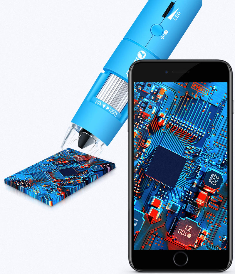 [Australia - AusPower] - Wireless Digital Microscope Handheld USB HD Inspection Camera 50x-1000x Magnification with Stand Compatible with iPhone, iPad, Samsung Galaxy, Android, Mac, Windows Computer (Blue) Blue 