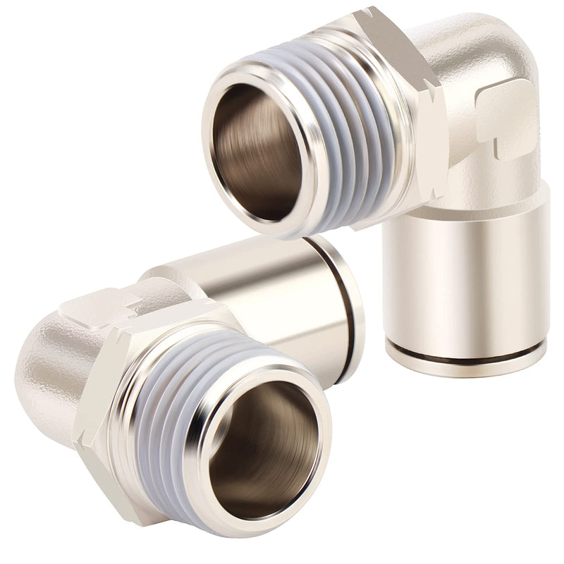 [Australia - AusPower] - TAILONZ PNEUMATIC Elbow 1/2 Inch Tube OD x 1/2 Inch NPT Thread Push to Connect Fittings Copper Nickel Plating TPL-1/2-N4 (Pack of 2) 1/2"OD-1/2"NPT 