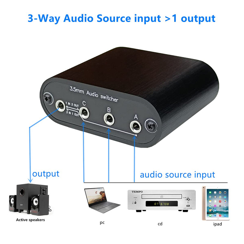 [Australia - AusPower] - New D3 3(1)-in-1(3)-Out 3.5mm Stereo Audio Switch Source Input Signal switcher selector Splitter Box Mini 3-port 3.5mm Switch no volume 