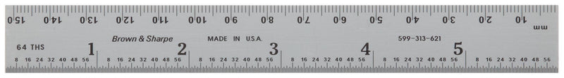 [Australia - AusPower] - Brown & Sharpe 599-313-621 Chrome Finish Tempered Steel Rule, 6" Length 