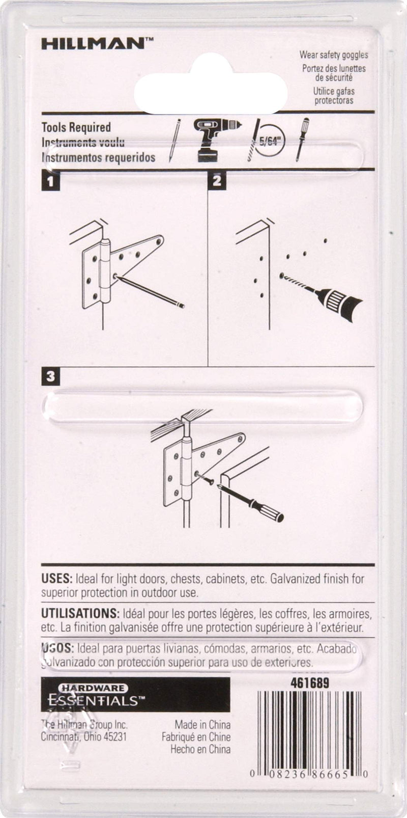 Galvanized light T-hinges by The Hillman Group, 3-inch size, shown in a 2-pack for durable door and lid applications.