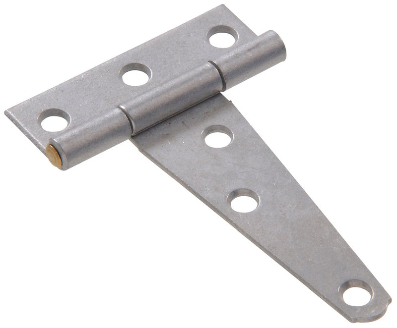 Two galvanized 3-inch T-hinges from The Hillman Group Hardware Essentials 851693, suitable for doors or gates.