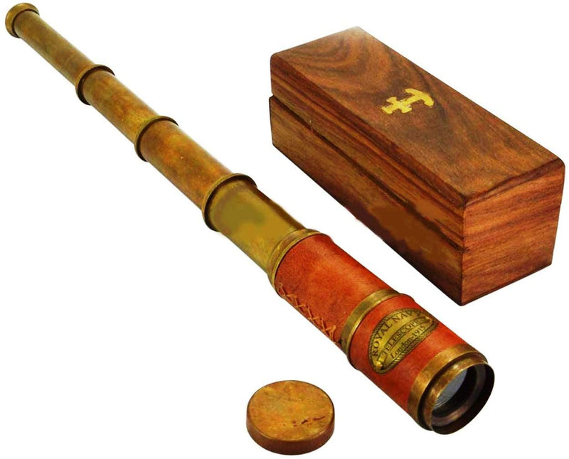 [Australia - AusPower] - Brass Beautiful Pink Leather Encased Handmade Telescope with Wooden Box Halloween Decorations Costumes 