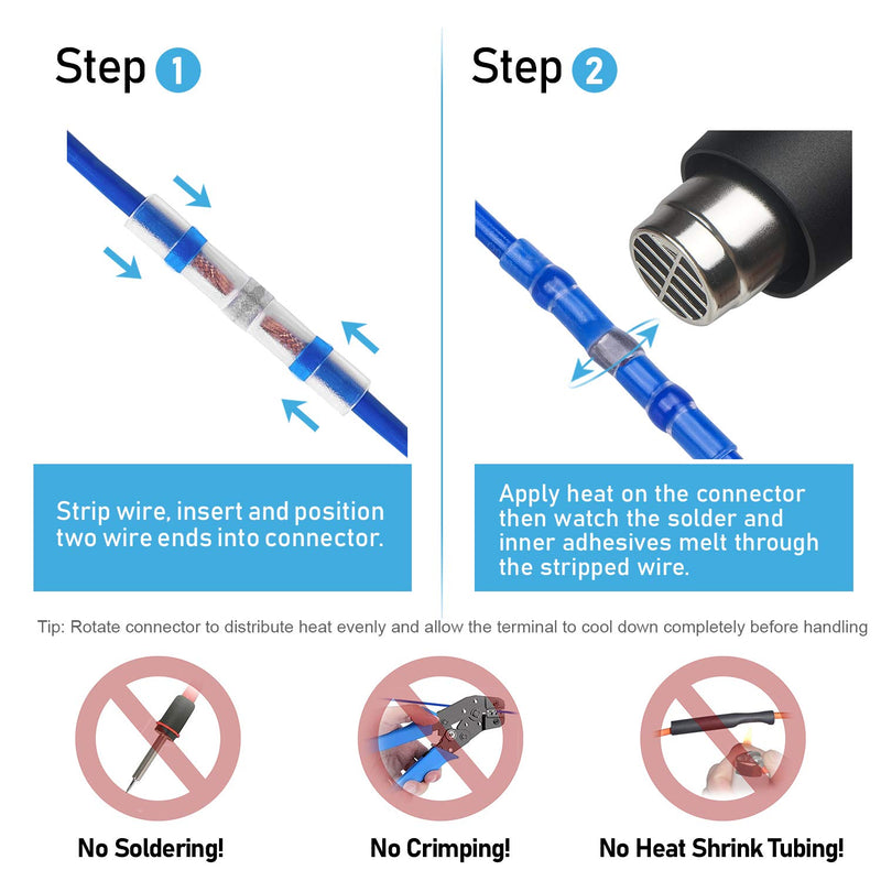 [Australia - AusPower] - TICONN 100 Pcs Solder Seal Wire Connectors, Heat Shrink Butt Connectors, Waterproof and Insulated Electrical Wire Terminals, Butt Splice (100PCS) 100PCS 