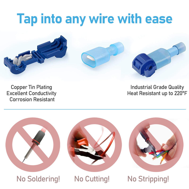 [Australia - AusPower] - TICONN 120pcs T-Tap Wire Connectors, Self-Stripping Quick Splice Electrical Wire Terminals, Insulated Male Quick Disconnect Spade Terminals Assortment Kit with Storage Case (120) 120 