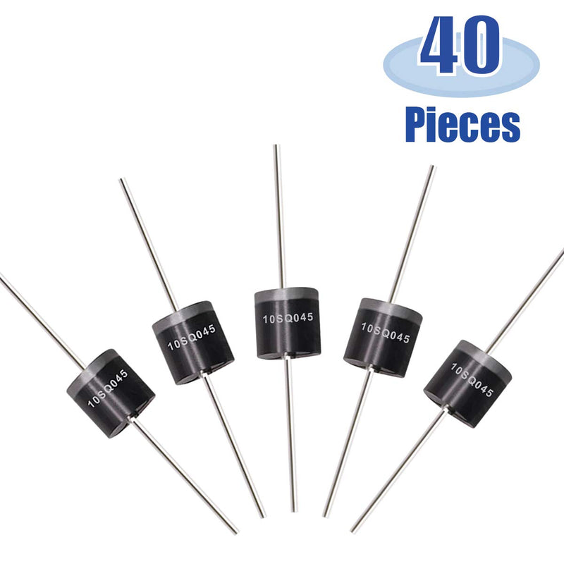 Tnisesm 40-pack of 10A 45V Schottky blocking diodes for solar panels, axial rectifier diodes in a kit.