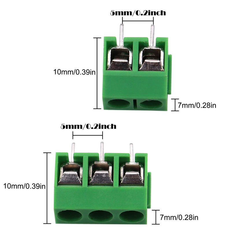 [Australia - AusPower] - Tnisesm/60pcs 2 Pin & 3 Pin 5mm/0.2inch Pitch PCB Mount Screw Terminal Block Connector (Can be Spliced) TN-T03G 