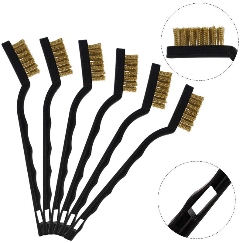 [Australia - AusPower] - Topbuti 15 Pcs Mini Brass Wire Brush Set for Cleaning Welding Slag Rust, Wire Bristle Scratch Brush Set, Curved Handle Brushes (Brass) 