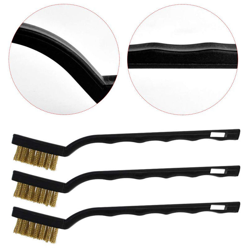 [Australia - AusPower] - Topbuti 15 Pcs Mini Brass Wire Brush Set for Cleaning Welding Slag Rust, Wire Bristle Scratch Brush Set, Curved Handle Brushes (Brass) 