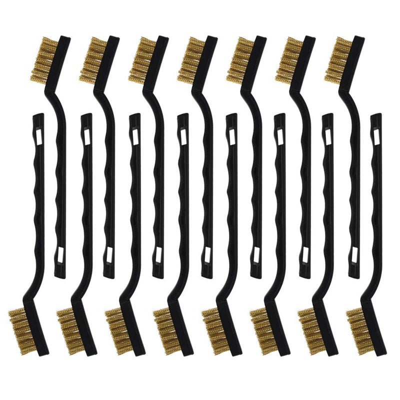 [Australia - AusPower] - Topbuti 15 Pcs Mini Brass Wire Brush Set for Cleaning Welding Slag Rust, Wire Bristle Scratch Brush Set, Curved Handle Brushes (Brass) 