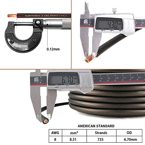 [Australia - AusPower] - TOPSTRONGGEAR 8 Gauge Black 25ft Power/Ground Wire True 8 AWG Power Wire-True Spec and Soft Touch Cable (Black) 