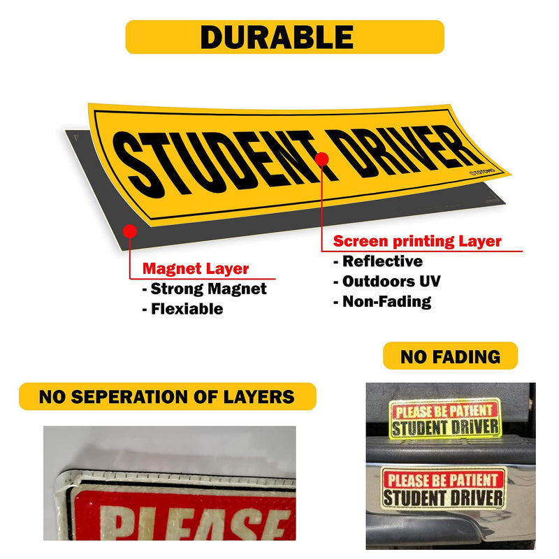 [Australia - AusPower] - TOTOMO Student Driver Magnet for Car Sign - Large 12"x3" Magnetic Reflective Vehicle Safety for New Rookie Learner Drivers Removable Bumper Sticker Please Be Patient (2 Pack) 2 
