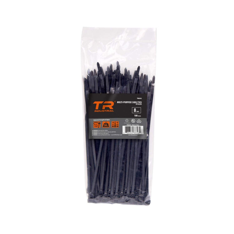 [Australia - AusPower] - TR Industrial Multi-Purpose UV Resistant Black Cable Ties, 8 inches, 100 Pack 8" 