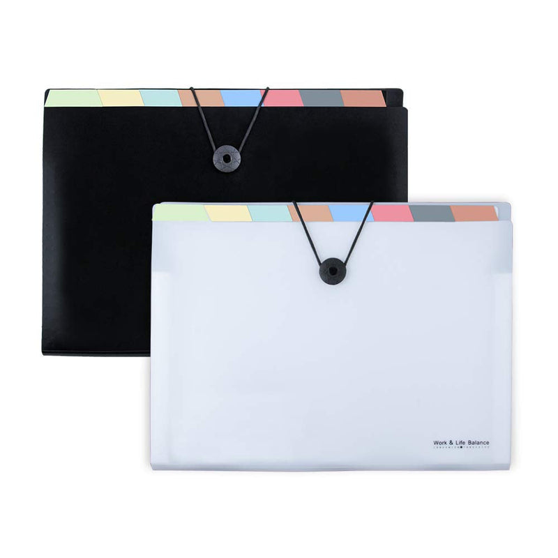 [Australia - AusPower] - Uquelic 8 Pockets Expanding File Folder - Plastic Black Accordion Document Storage Organiser A4 Letter Size Expandable File Jacket Filing Wallets with Label (2Pack) 2pack 