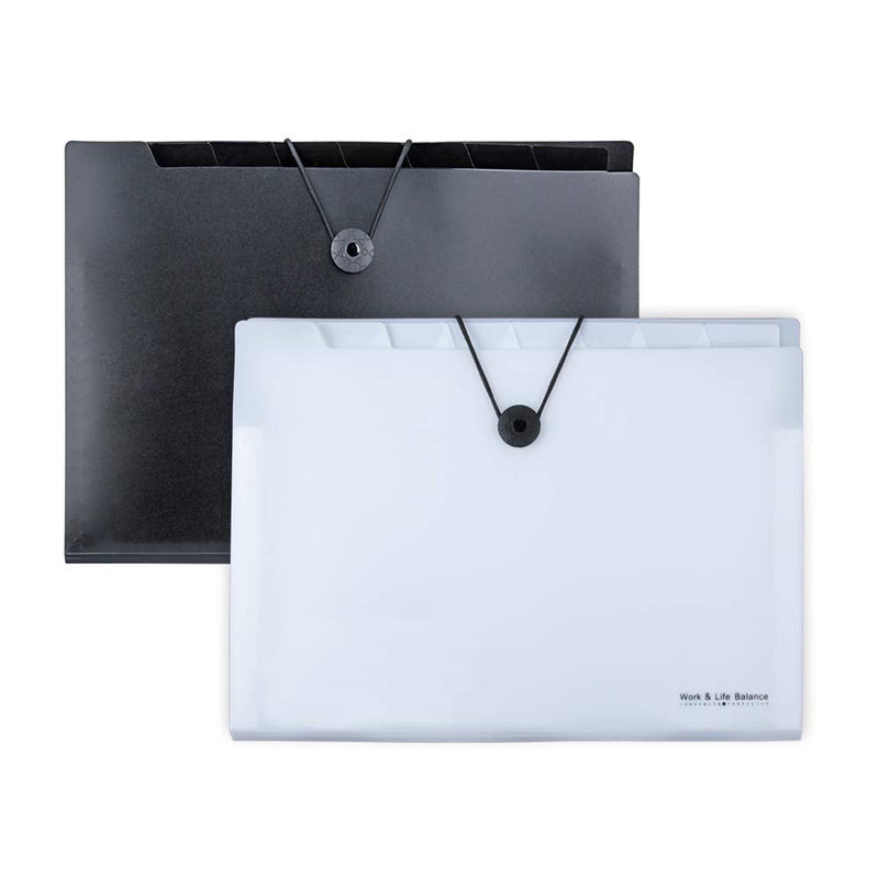 [Australia - AusPower] - Uquelic 8 Pockets Expanding File Folder - Plastic Black Accordion Document Storage Organiser A4 Letter Size Expandable File Jacket Filing Wallets with Label (2Pack) 2pack 
