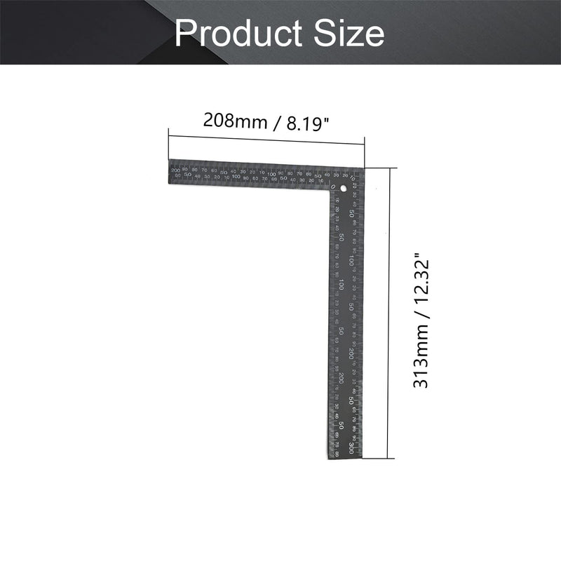 [Australia - AusPower] - Utoolmart 20×30CM Black Square Stainless Steel Framing Square Right Angle Ruler Thicken Try Square Ruler Tools for Carpenter Engineer 1pcs 