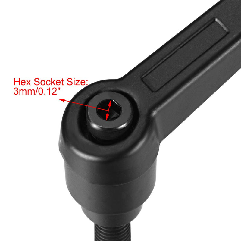 Set of five uxcell M6 x 20mm adjustable clamping levers with threaded push button ratchets and male threads, ideal for machinery.