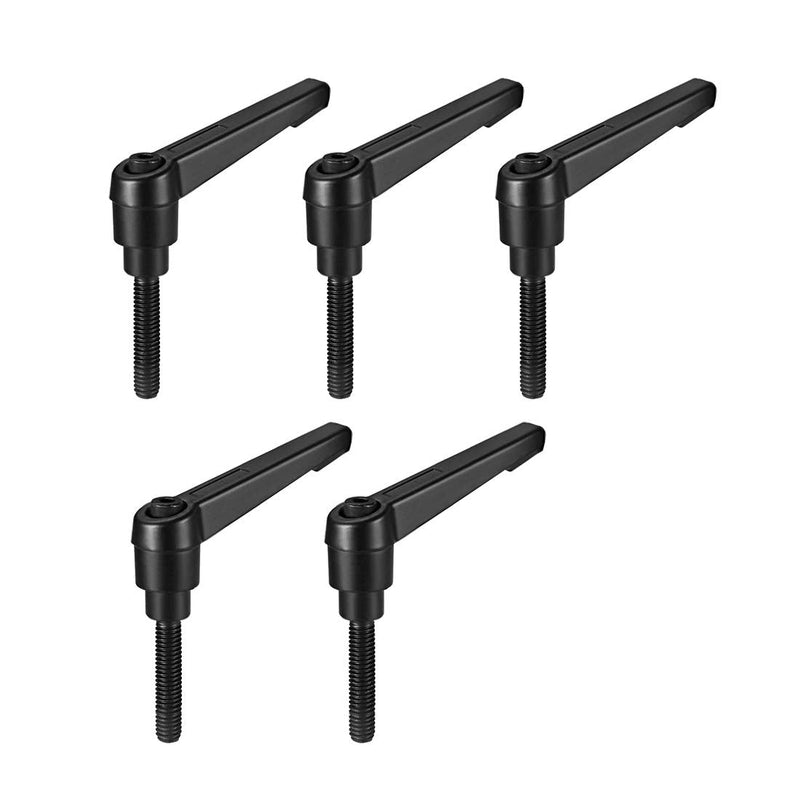 Set of five uxcell M6 x 20mm adjustable clamping levers with push button ratchet and male threaded studs for machinery or equipment.