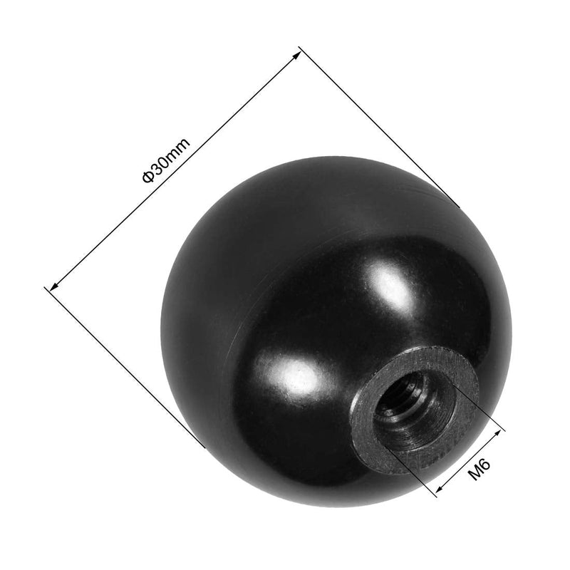 [Australia - AusPower] - uxcell 4Pcs Thermoset Ball Knob M6 Female Thread Machine Handle 30mm Diameter Smooth Rim Black M6x30mm 