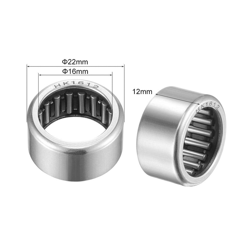 [Australia - AusPower] - uxcell HK1612 Needle Roller Bearings 16mm Bore 22mm OD 12mm Width Chrome Steel Open End 5pcs 16x22x12mm 