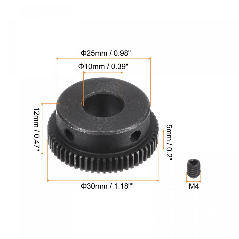 [Australia - AusPower] - uxcell Pinion Gear Set, 45# Carbon Steel Motor Rack Spur Gear with Step Black, 0.5 Mod 58T 10mm Bore 30mm Outer Dia, M4 Set Screws Included 