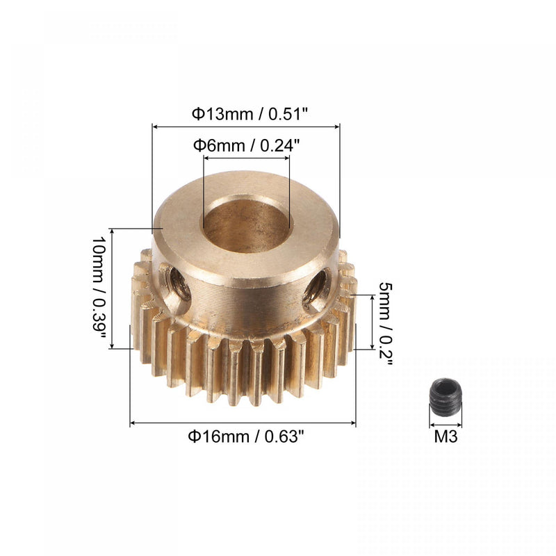[Australia - AusPower] - uxcell Pinion Gear Set, Brass Motor Rack Straight Spur Gear with Step, 0.5 Mod 30T 6mm Bore 16mm Outer Dia, M3 Set Screws Included 