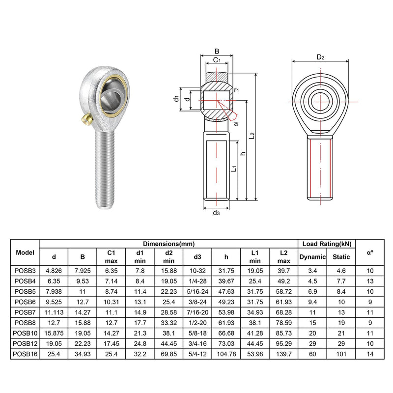 [Australia - AusPower] - uxcell POSB5 Rod End Bearings 5/16-inch Bore Pre-Lubricated Bearings 5/16-24 Male Thread Left Hand 2pcs 5/16" 