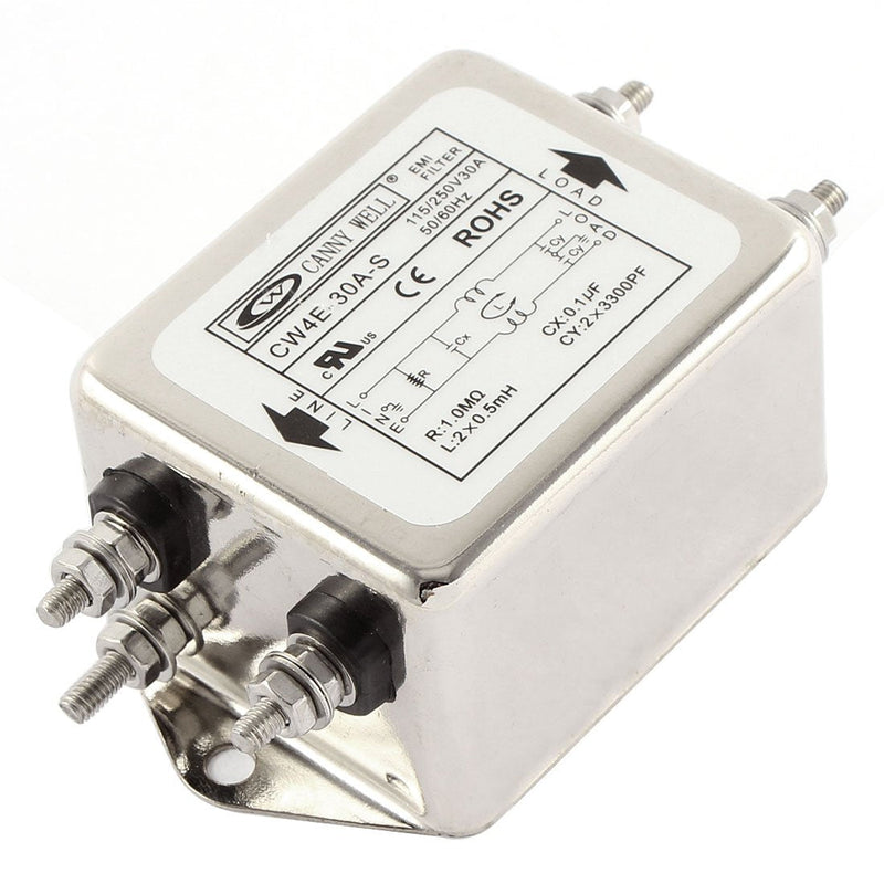 uxcell AC 115/250V 30A electromagnetic interference filter with noise suppression and power EMI filtering component.
