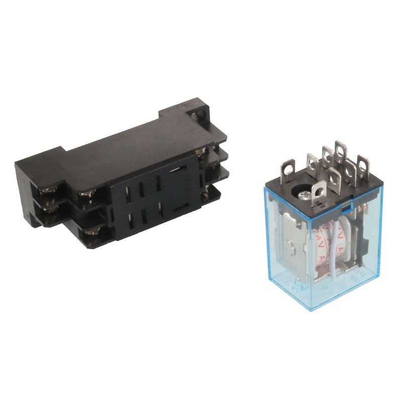 uxcell 35mm DIN rail DPDT 8-pin power relay with AC 24V coil and socket, ideal for general-purpose electromechanical relay applications.