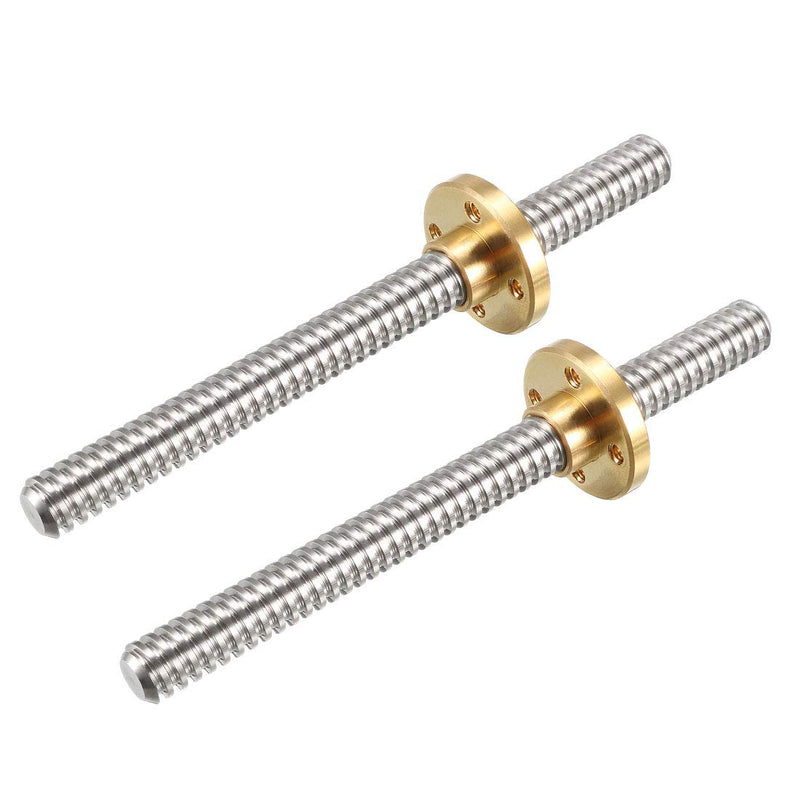 [Australia - AusPower] - uxcell 2PCS 100mm T8 OD 8mm Pitch 2mm Lead 2mm Stainless Steel Lead Screw Rod W Copper Nut Acme Thread for 3D Printer Z Axis 
