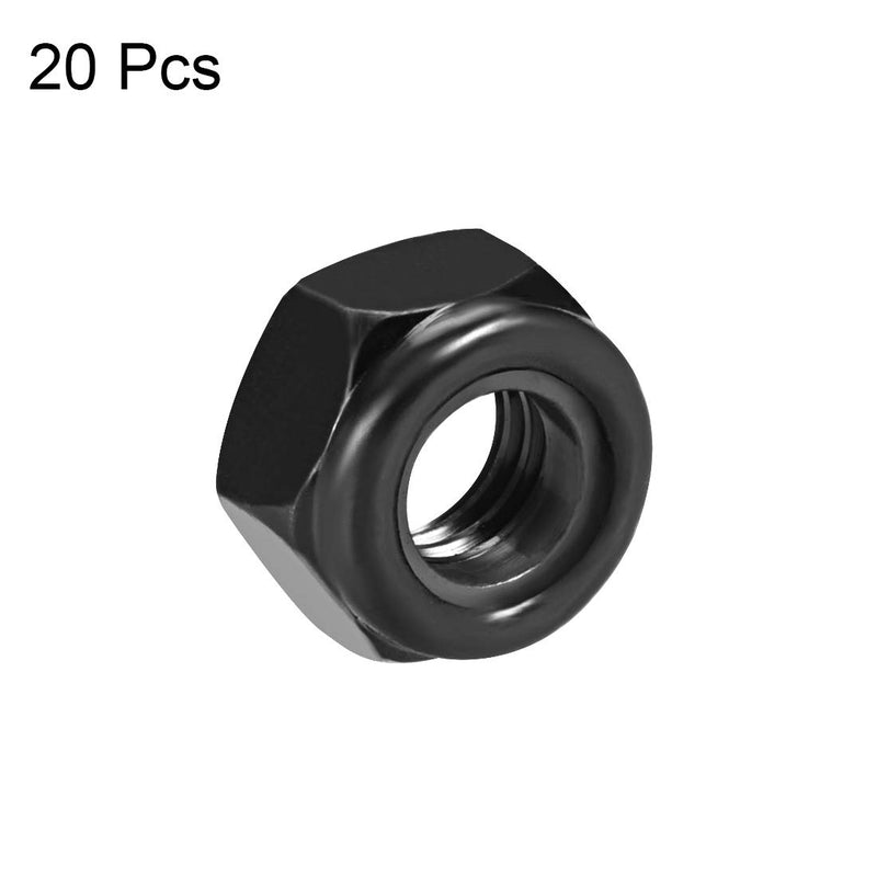 [Australia - AusPower] - uxcell M8 x1.25mm Nylon Insert Hex Lock Nuts, Carbon Steel Black Zinc Plated, Pack of 20 