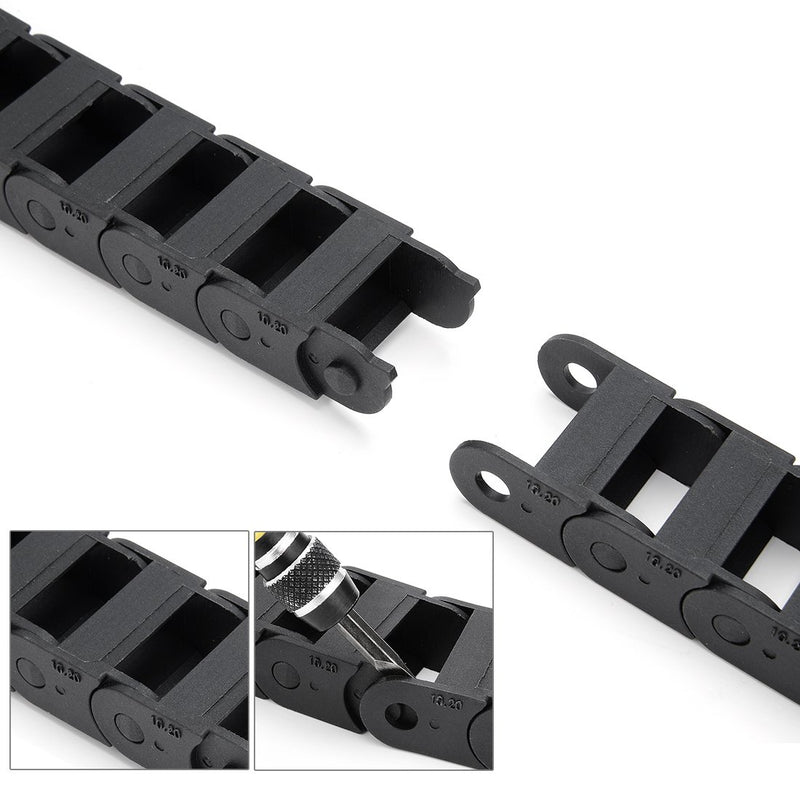 Black plastic uxcell R18 twist cable wire carrier drag chain, 10mm x 20mm, 1m length, designed for CNC machine cable management.