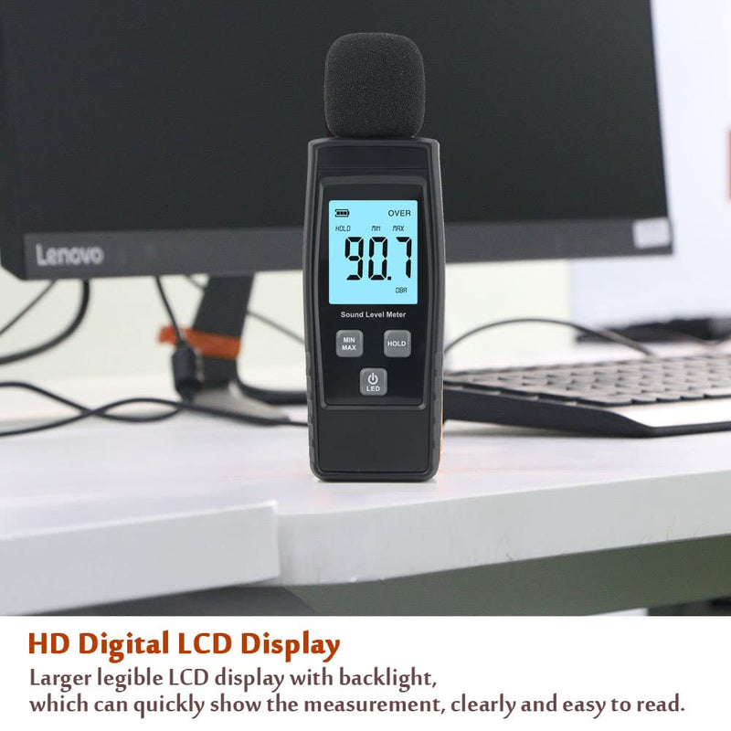 [Australia - AusPower] - Hand-Held Sound Level Meter,V-Resourcing 30~130 dB Decibel Noise Measurement Tester with Backlight Digital LCD Display for Indoor/Outdoor Uses [Max/Min/Hold Function] Black 