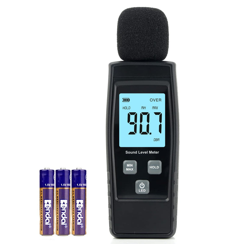 [Australia - AusPower] - Hand-Held Sound Level Meter,V-Resourcing 30~130 dB Decibel Noise Measurement Tester with Backlight Digital LCD Display for Indoor/Outdoor Uses [Max/Min/Hold Function] Black 