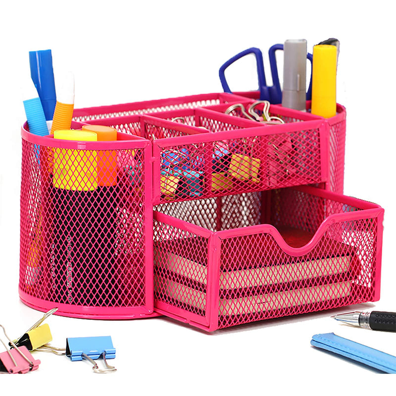 [Australia - AusPower] - VANRA Metal Mesh Desk Supply Caddy Desktop Office Supplies Organizer Supply Holder 8 Compartments with Drawer (Pink) 